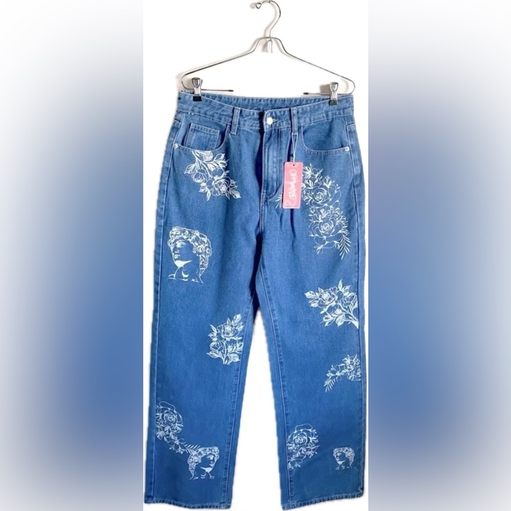 NWT Medium Wash Denim with Painted Florals